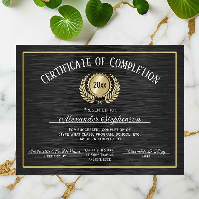 Gold Black Certificate of Completion Course Award (black and gold certificate of completion)