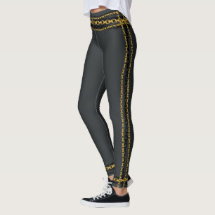 Gold & Black Chain Trim Charcoal Grey Leggings