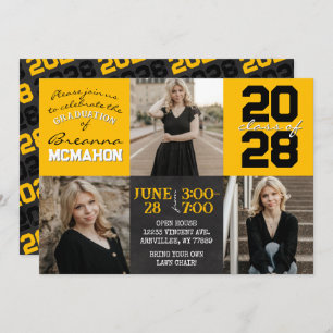 Gold & Black Chalkboard 3 Photo Graduation Invitation