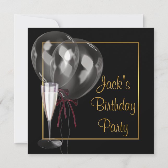 Gold Black Champagne Mans Birthday Party Invitation (Front)