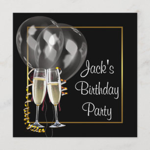 Gold Black Champagne Mans Birthday Party Invitation