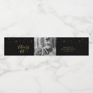 Gold & Black Cheers 60 years, 60th Birthday Party Water Bottle Label