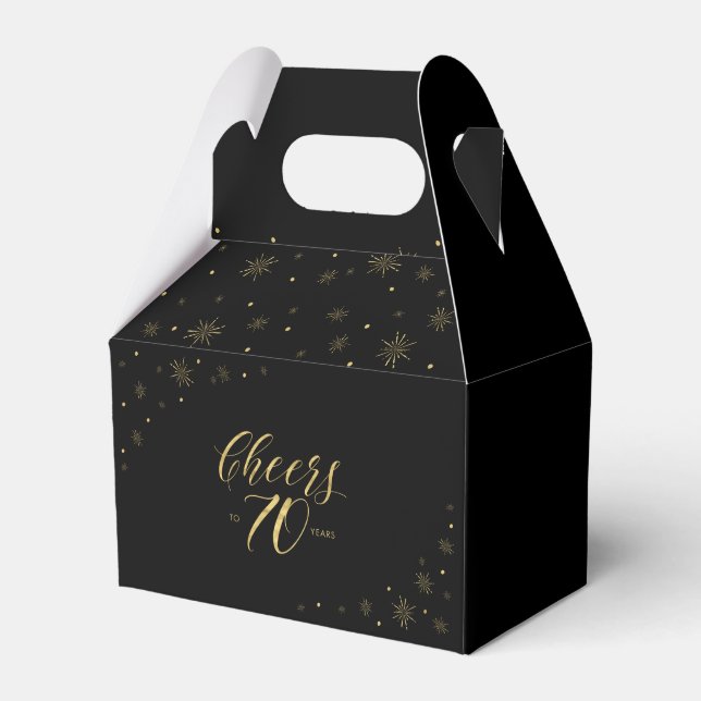 Gold & Black | Cheers 70 years 70th Birthday Party Favour Box (Front Side)