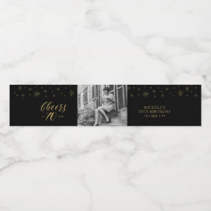 Gold & Black Cheers 70 years, 70th Birthday Party Water Bottle Label