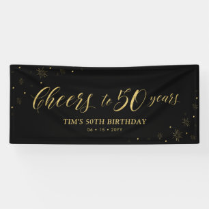 Gold & Black   Cheers to 50 Years 50th Birthday Banner