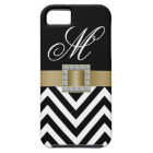 GOLD BLACK CHEVRON MONOGRAM iPhone 5 Case