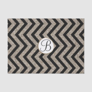 Gold Black Chevron Print Monogram Letter Initial Tissue Paper