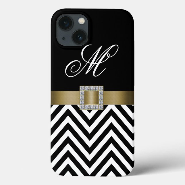 GOLD BLACK CHEVRON YOUR MONOGRAM Case-Mate iPhone CASE (Back)