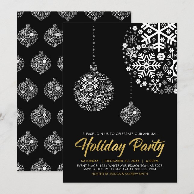 Gold & Black Chic Christmas Party Invitation (Front/Back)