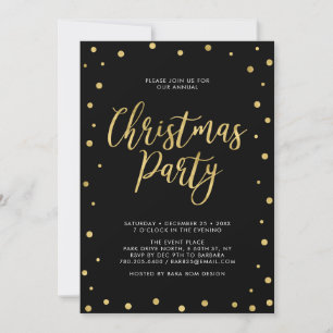 Gold & Black Chic Confetti Christmas Holiday Party Invitation