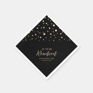 Gold & Black Chic Confetti Class Reunion Party Napkin