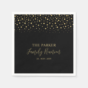 Gold & Black Chic Confetti Family Reunion Party Napkin