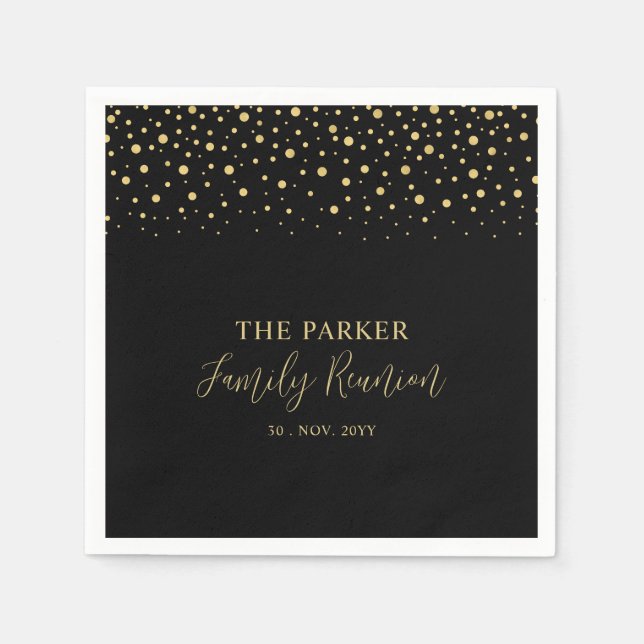 Gold & Black Chic Confetti Family Reunion Party Napkin (Front)