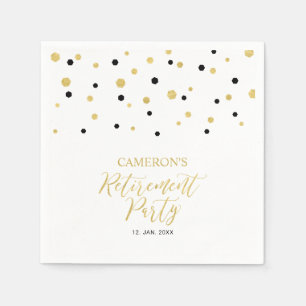 Gold & Black Chic Confetti Retirement Party Napkin