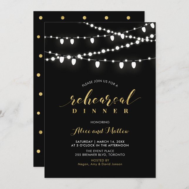 Gold & Black | Chic Modern Rehearsal Dinner Invite (Front/Back)