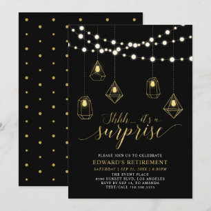 Gold & Black Chic Modern Surprise Retirement Party Invitation