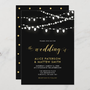 Gold & Black   Chic Modern Wedding Ceremony Invita Invitation