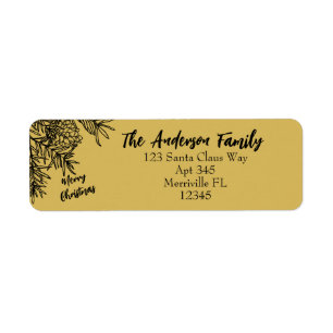 Gold Black Christmas Botanical Return Address