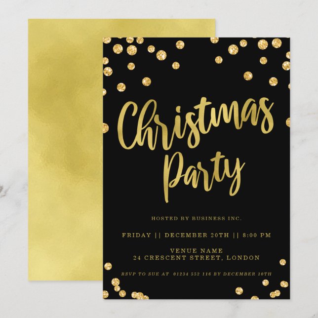 Gold Black Christmas Corporate Holiday Party Invitation (Front/Back)