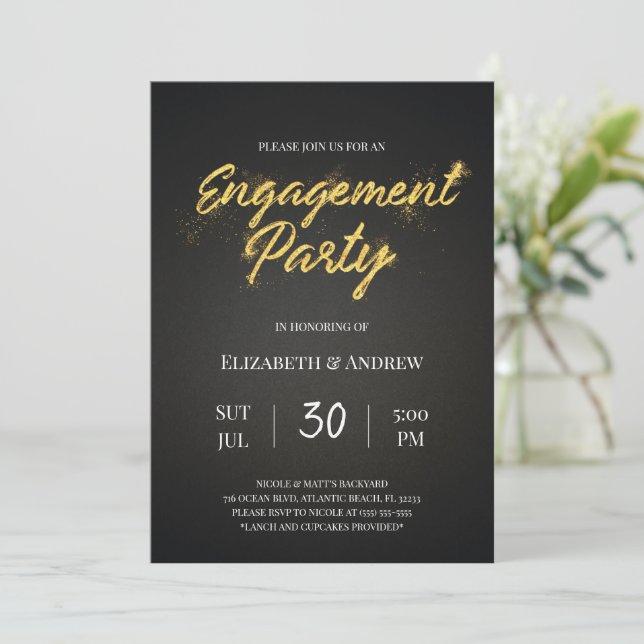 Gold & Black Christmas Engagement Party Invitation (Standing Front)