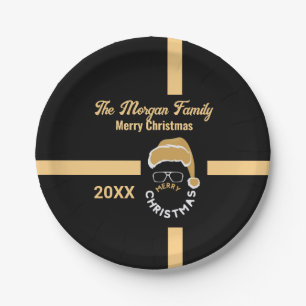 Gold Black Christmas Holiday Party Paper Plate