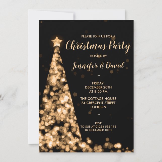 Gold & Black Christmas Tree Holiday Party Invitation (Front)