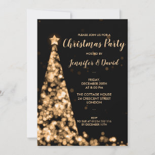 Gold & Black Christmas Tree Holiday Party Invitation