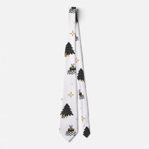 Gold Black Christmas Tree Pattern Tie