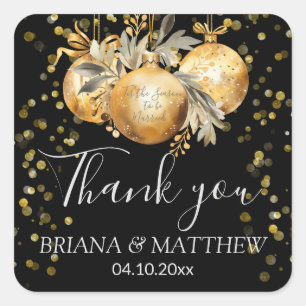 Gold Black Christmas Wedding Favour Square Sticker