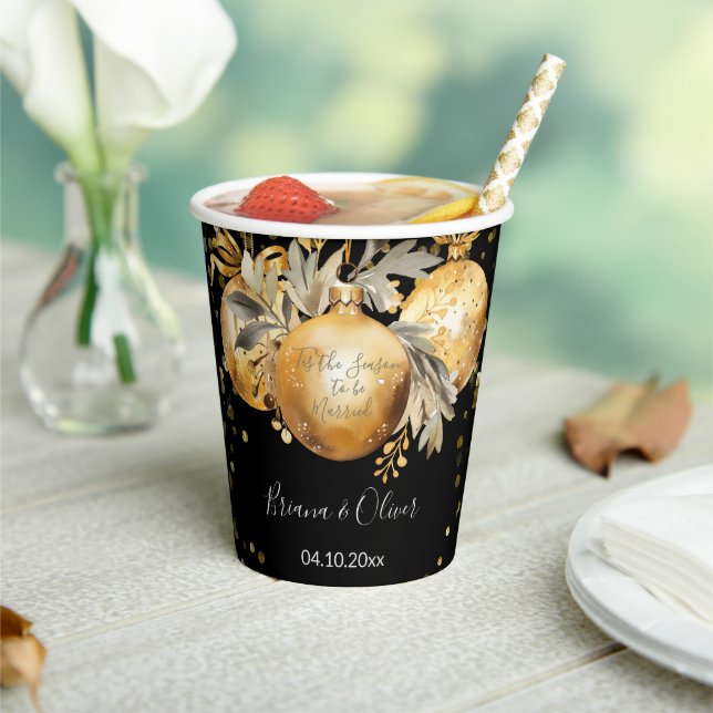 Gold Black Christmas Wedding Paper Cups (Insitu)
