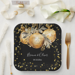Gold Black Christmas Wedding Paper Plate