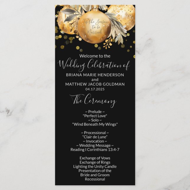 Gold Black Christmas Wedding Program Programme (Front)