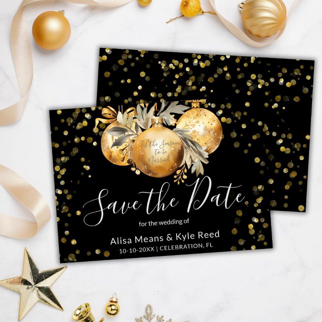 Gold Black Christmas Wedding Save the Date Invitation (Creator Uploaded)