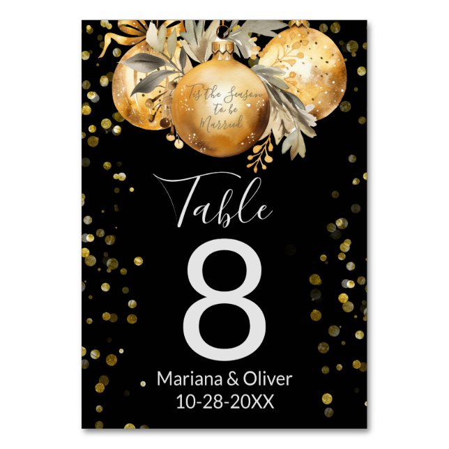 Gold Black Christmas Wedding Table Number (Front)