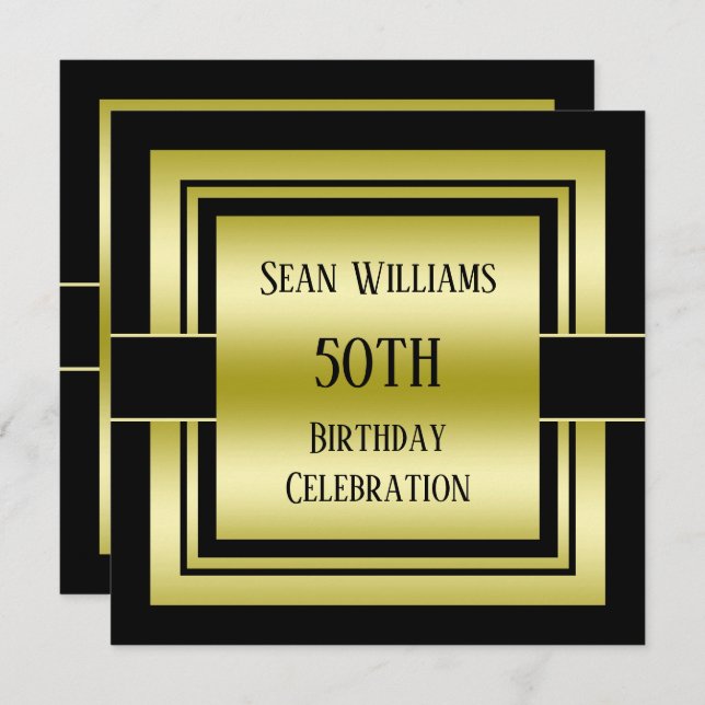 Gold & Black Class Men's 50th Birthday Party Invitation (Front/Back)