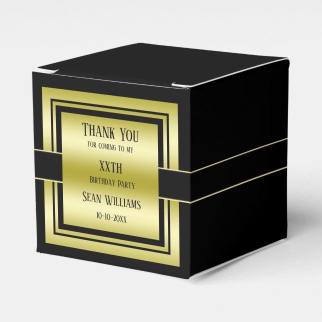 Gold & Black Class Men's  Birthday Party Favour Box (Front Side)
