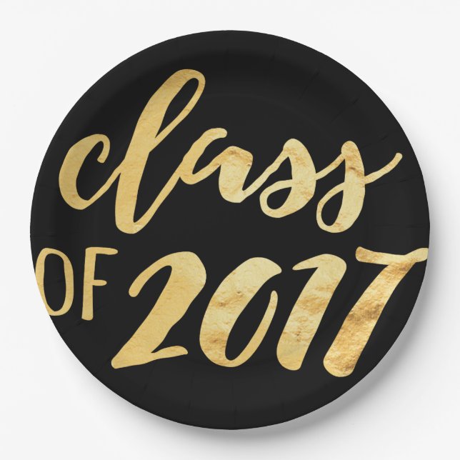 Gold + Black Class of 2017 Graduation Party Plates (Front)