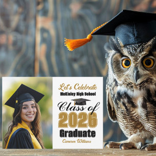Gold Black Class of 2026 Photo Graduation Party Invitation