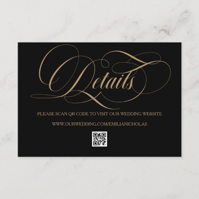 Gold Black Classic Simple Wedding Enclosure Card (Front)