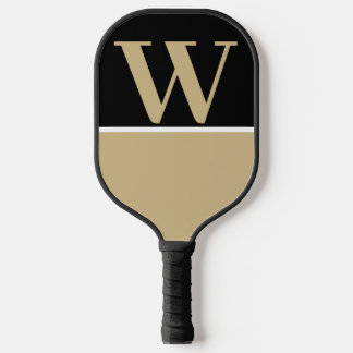 Gold & Black College Team Colors Monogram Pickleball Paddle