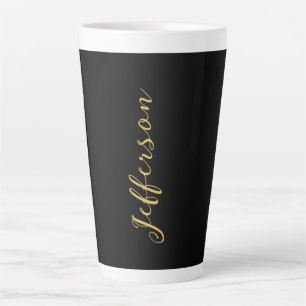 Gold black color elegant modern minimalist name latte mug