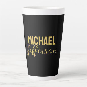 Gold black color elegant modern minimalist name latte mug