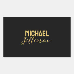 Gold black color elegant modern minimalist name rectangular sticker