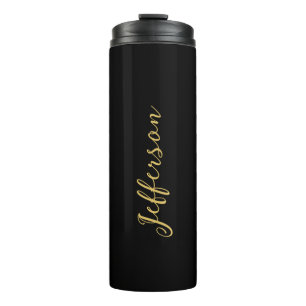 Gold black color elegant modern minimalist name thermal tumbler