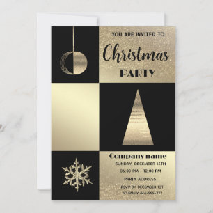 Gold black  colour block corporate Christmas party Invitation