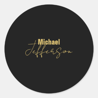 Gold black colour elegant modern minimalist name classic round sticker