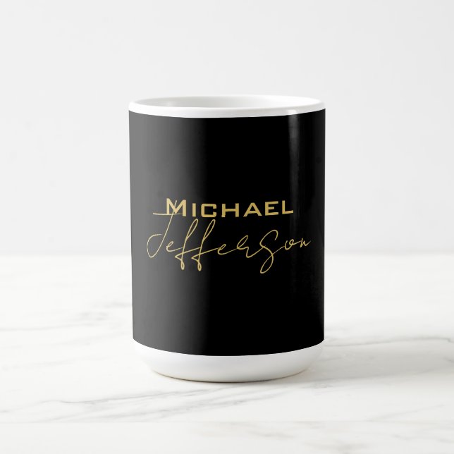 Gold black colour elegant modern minimalist name coffee mug (Center)
