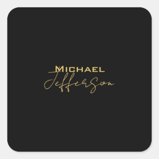 Gold black colour elegant modern minimalist name square sticker