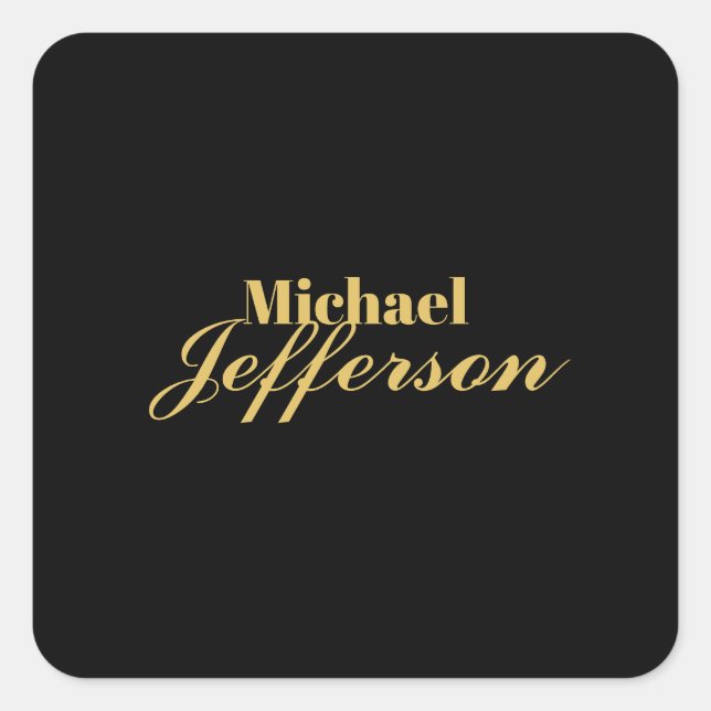 Gold black colour elegant modern minimalist name square sticker (Front)