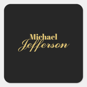 Gold black colour elegant modern minimalist name square sticker